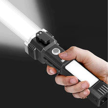 Rechargeable Long Distance Beam Range Car Rescue Torch with Hammer Window Glass and Seat Belt Cutter Built in Mobile USB Fast Charger Power Bank